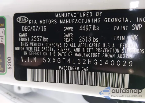 2017 Kia Optima Lx z USA, uszkodzony, nr VIN 5XXGT4L32HG140029